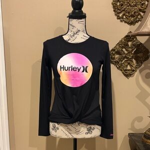 Hurley Black Long Sleeve T-shirt with Pink and Orange Logo size Jr L